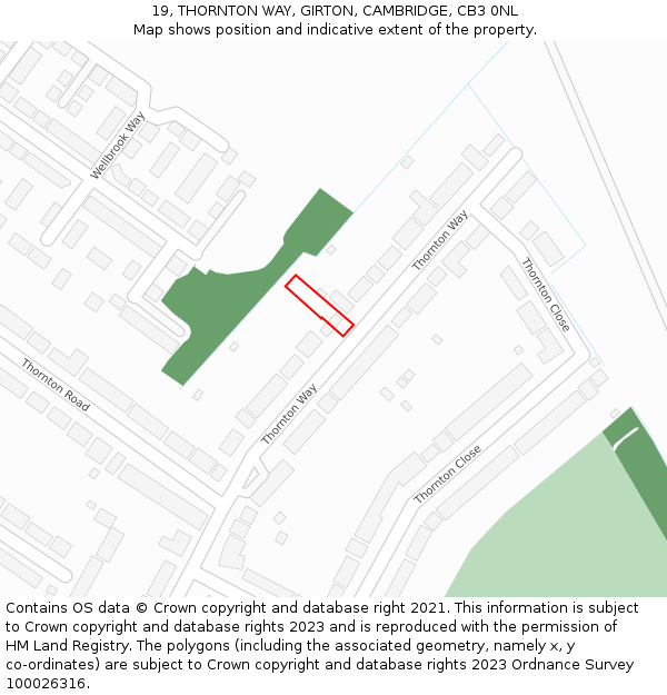 19, THORNTON WAY, GIRTON, CAMBRIDGE, CB3 0NL: Location map and indicative extent of plot