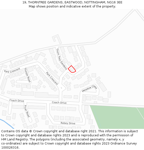 19, THORNTREE GARDENS, EASTWOOD, NOTTINGHAM, NG16 3EE: Location map and indicative extent of plot