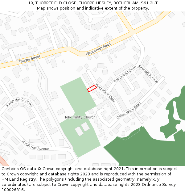 19, THORPEFIELD CLOSE, THORPE HESLEY, ROTHERHAM, S61 2UT: Location map and indicative extent of plot