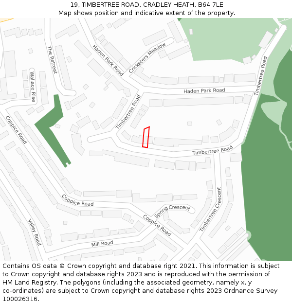 19, TIMBERTREE ROAD, CRADLEY HEATH, B64 7LE: Location map and indicative extent of plot
