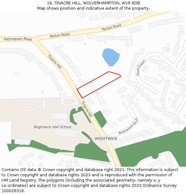 19, TINACRE HILL, WOLVERHAMPTON, WV6 8DB: Location map and indicative extent of plot