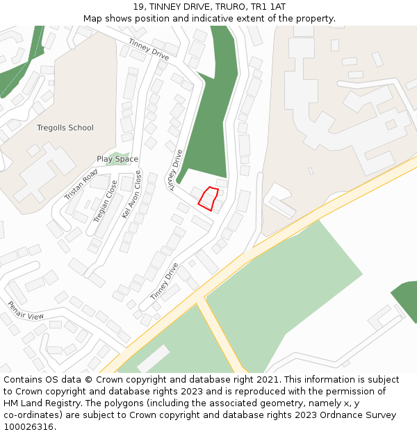 19, TINNEY DRIVE, TRURO, TR1 1AT: Location map and indicative extent of plot