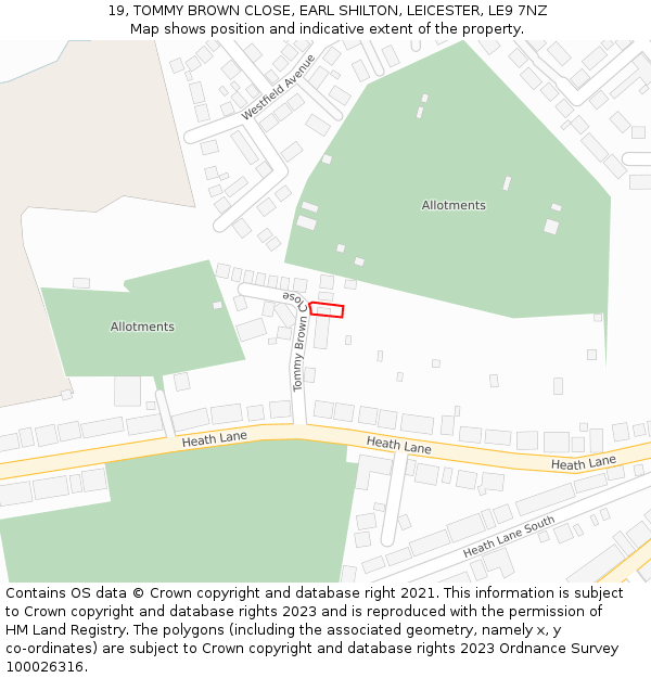 19, TOMMY BROWN CLOSE, EARL SHILTON, LEICESTER, LE9 7NZ: Location map and indicative extent of plot