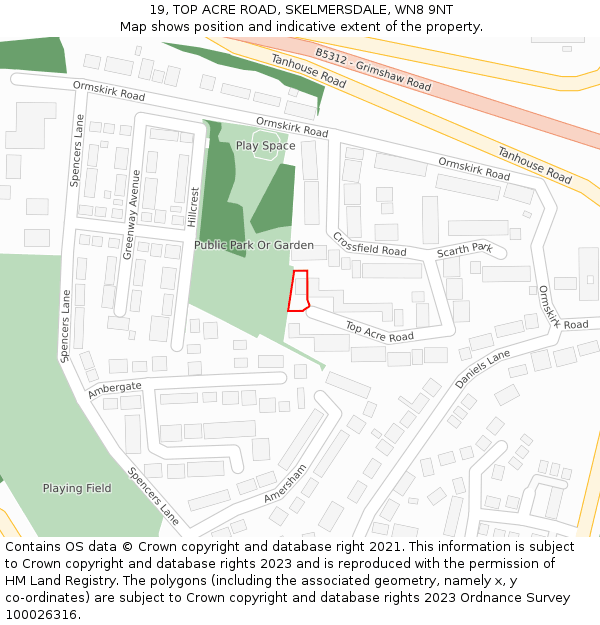 19, TOP ACRE ROAD, SKELMERSDALE, WN8 9NT: Location map and indicative extent of plot