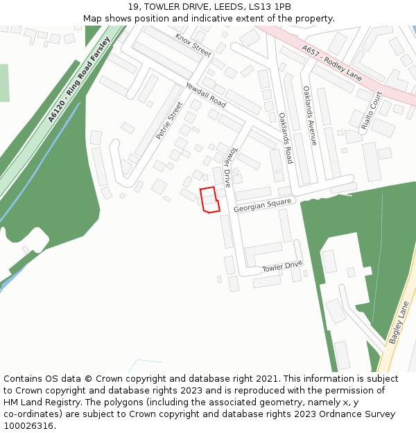 19, TOWLER DRIVE, LEEDS, LS13 1PB: Location map and indicative extent of plot