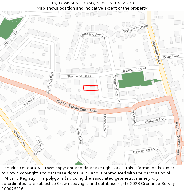 19, TOWNSEND ROAD, SEATON, EX12 2BB: Location map and indicative extent of plot
