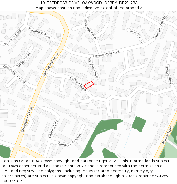 19, TREDEGAR DRIVE, OAKWOOD, DERBY, DE21 2RA: Location map and indicative extent of plot