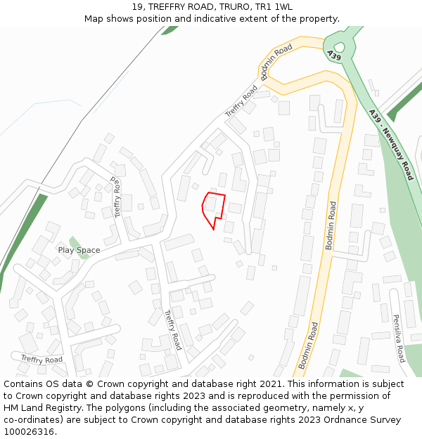 19, TREFFRY ROAD, TRURO, TR1 1WL: Location map and indicative extent of plot