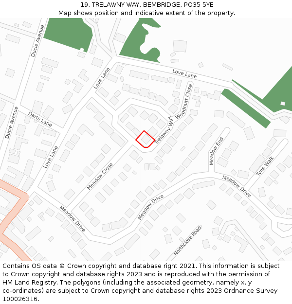 19, TRELAWNY WAY, BEMBRIDGE, PO35 5YE: Location map and indicative extent of plot