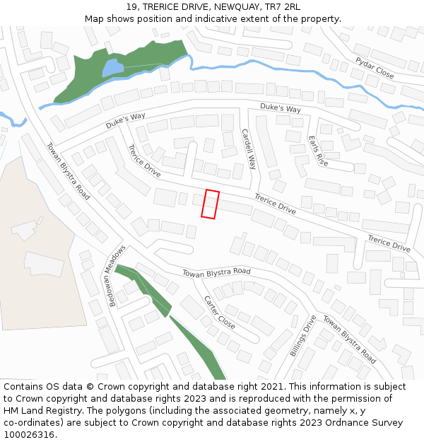 19, TRERICE DRIVE, NEWQUAY, TR7 2RL: Location map and indicative extent of plot