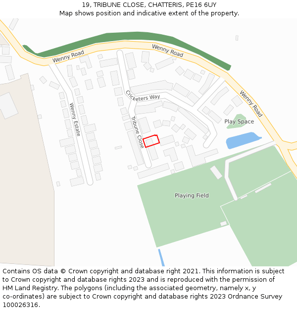 19, TRIBUNE CLOSE, CHATTERIS, PE16 6UY: Location map and indicative extent of plot