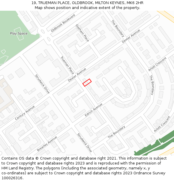 19, TRUEMAN PLACE, OLDBROOK, MILTON KEYNES, MK6 2HR: Location map and indicative extent of plot