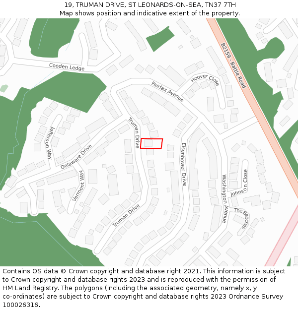 19, TRUMAN DRIVE, ST LEONARDS-ON-SEA, TN37 7TH: Location map and indicative extent of plot