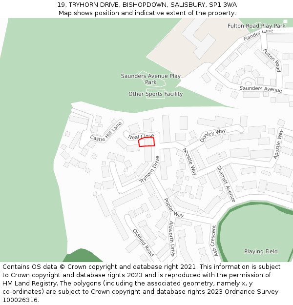 19, TRYHORN DRIVE, BISHOPDOWN, SALISBURY, SP1 3WA: Location map and indicative extent of plot