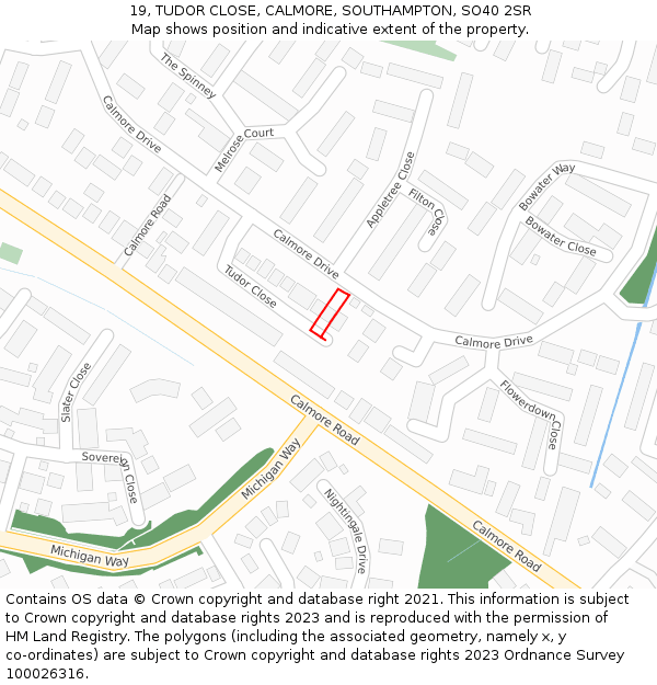19, TUDOR CLOSE, CALMORE, SOUTHAMPTON, SO40 2SR: Location map and indicative extent of plot