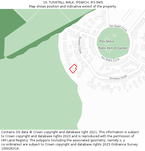 19, TUNSTALL WALK, IPSWICH, IP3 9WS: Location map and indicative extent of plot