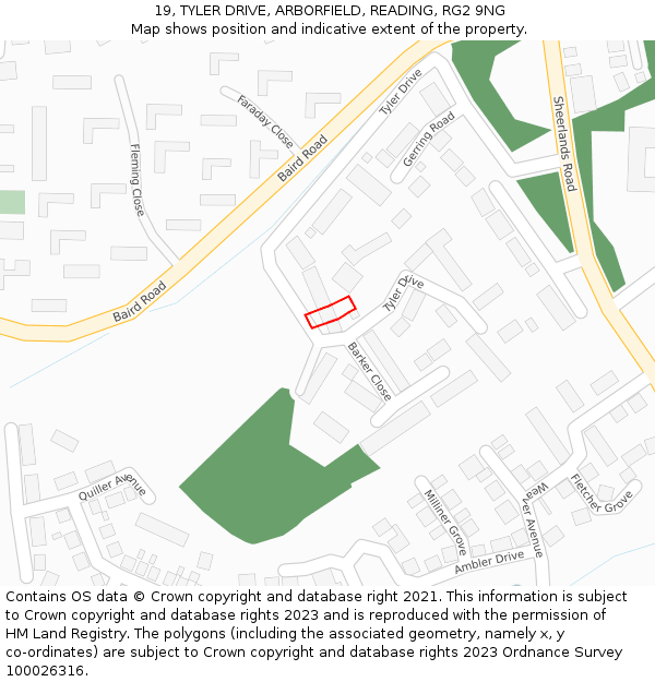 19, TYLER DRIVE, ARBORFIELD, READING, RG2 9NG: Location map and indicative extent of plot