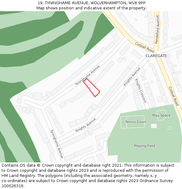19, TYNINGHAME AVENUE, WOLVERHAMPTON, WV6 9PP: Location map and indicative extent of plot