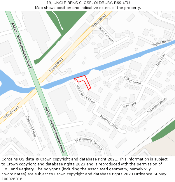 19, UNCLE BENS CLOSE, OLDBURY, B69 4TU: Location map and indicative extent of plot