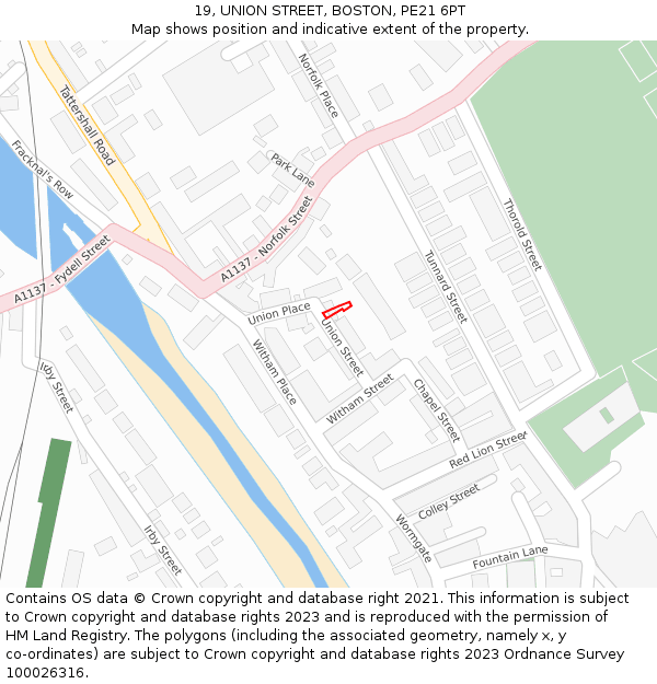 19, UNION STREET, BOSTON, PE21 6PT: Location map and indicative extent of plot