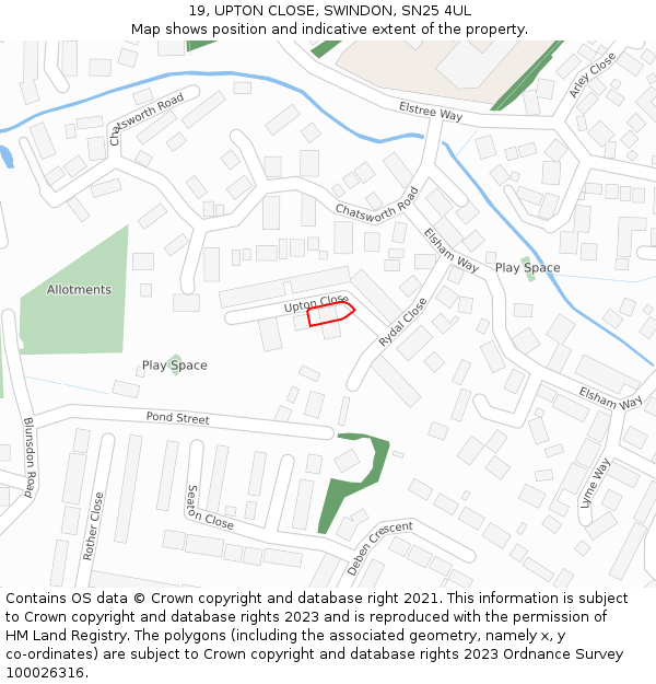 19, UPTON CLOSE, SWINDON, SN25 4UL: Location map and indicative extent of plot