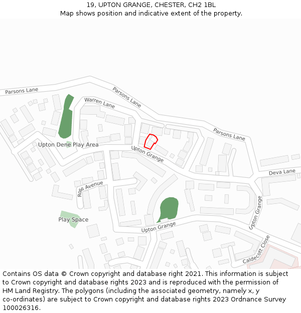 19, UPTON GRANGE, CHESTER, CH2 1BL: Location map and indicative extent of plot