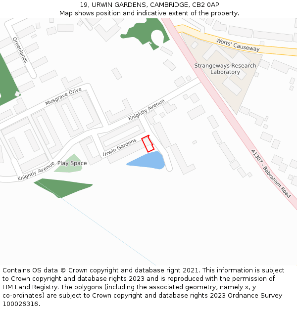 19, URWIN GARDENS, CAMBRIDGE, CB2 0AP: Location map and indicative extent of plot