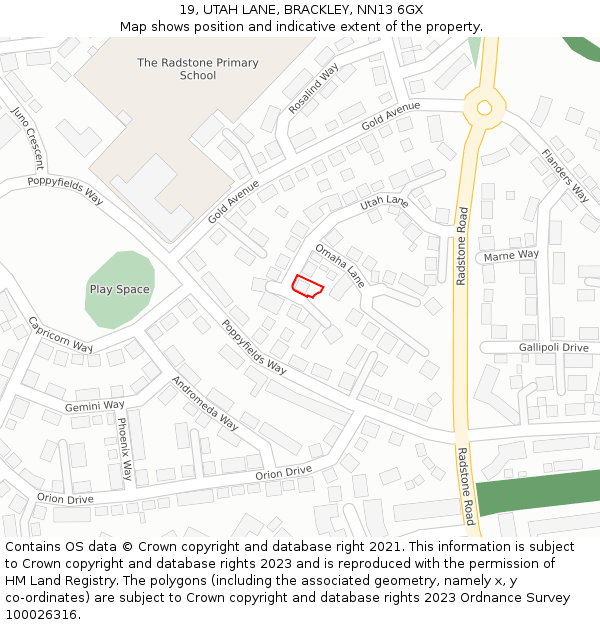 19, UTAH LANE, BRACKLEY, NN13 6GX: Location map and indicative extent of plot