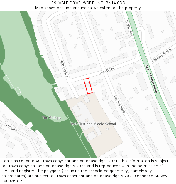 19, VALE DRIVE, WORTHING, BN14 0DD: Location map and indicative extent of plot