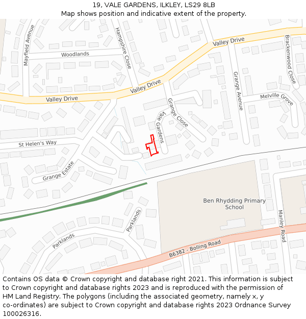 19, VALE GARDENS, ILKLEY, LS29 8LB: Location map and indicative extent of plot