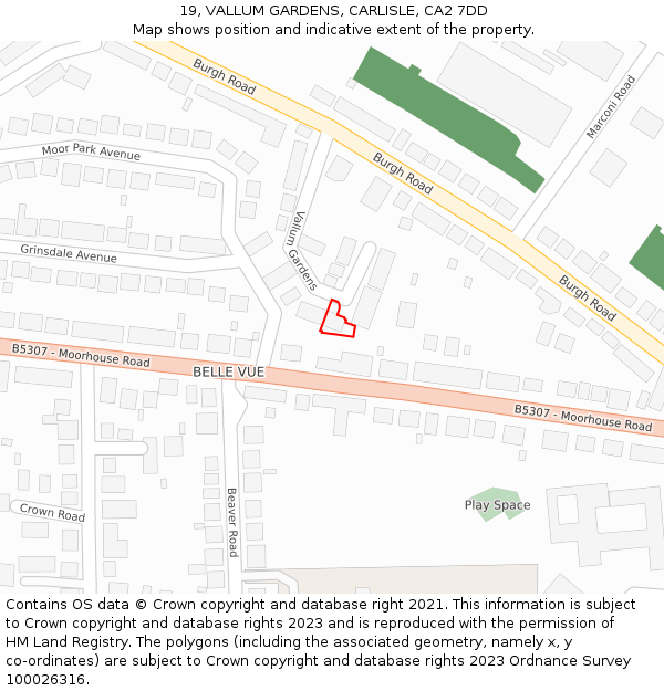 19, VALLUM GARDENS, CARLISLE, CA2 7DD: Location map and indicative extent of plot
