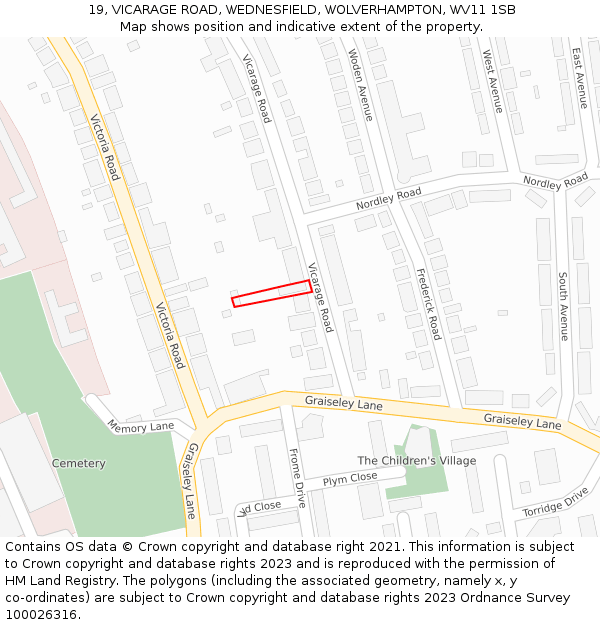 19, VICARAGE ROAD, WEDNESFIELD, WOLVERHAMPTON, WV11 1SB: Location map and indicative extent of plot