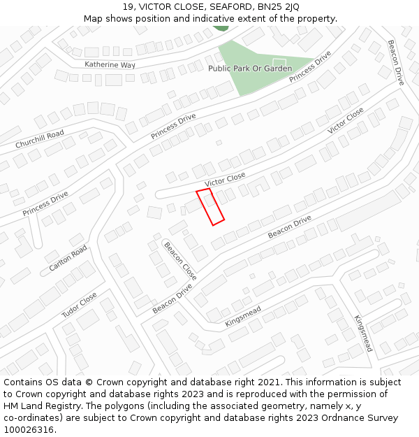 19, VICTOR CLOSE, SEAFORD, BN25 2JQ: Location map and indicative extent of plot