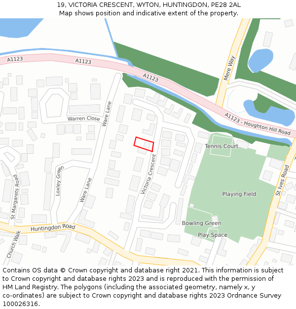 19, VICTORIA CRESCENT, WYTON, HUNTINGDON, PE28 2AL: Location map and indicative extent of plot
