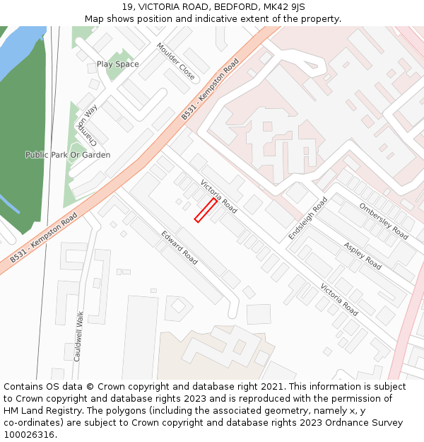 19, VICTORIA ROAD, BEDFORD, MK42 9JS: Location map and indicative extent of plot