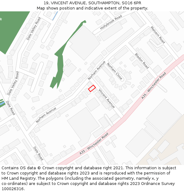19, VINCENT AVENUE, SOUTHAMPTON, SO16 6PR: Location map and indicative extent of plot