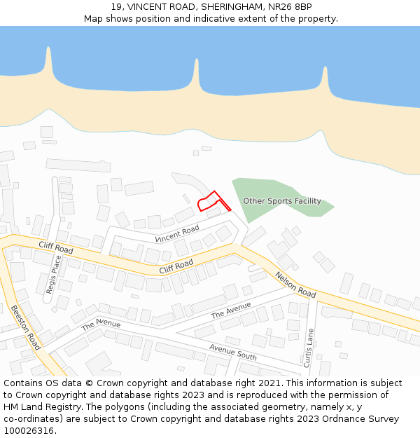 19, VINCENT ROAD, SHERINGHAM, NR26 8BP: Location map and indicative extent of plot