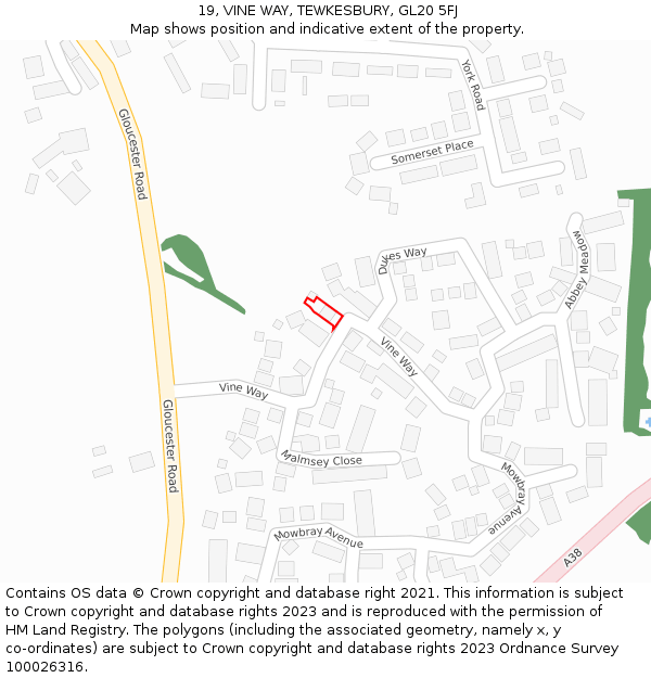 19, VINE WAY, TEWKESBURY, GL20 5FJ: Location map and indicative extent of plot