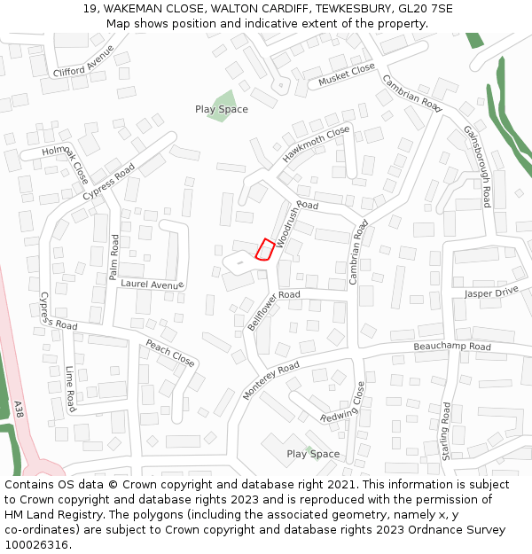 19, WAKEMAN CLOSE, WALTON CARDIFF, TEWKESBURY, GL20 7SE: Location map and indicative extent of plot