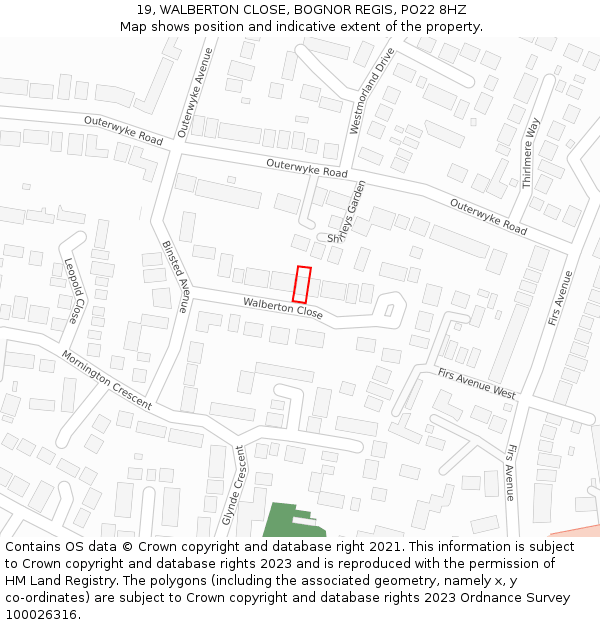 19, WALBERTON CLOSE, BOGNOR REGIS, PO22 8HZ: Location map and indicative extent of plot