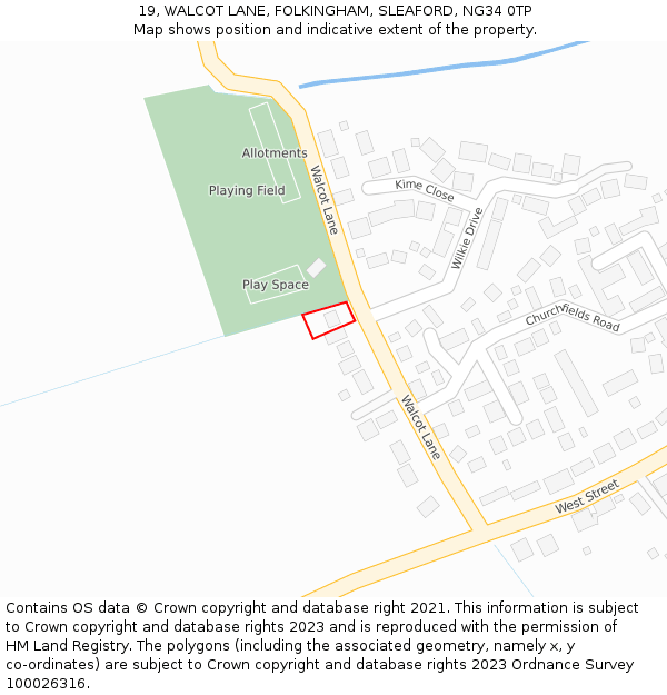 19, WALCOT LANE, FOLKINGHAM, SLEAFORD, NG34 0TP: Location map and indicative extent of plot