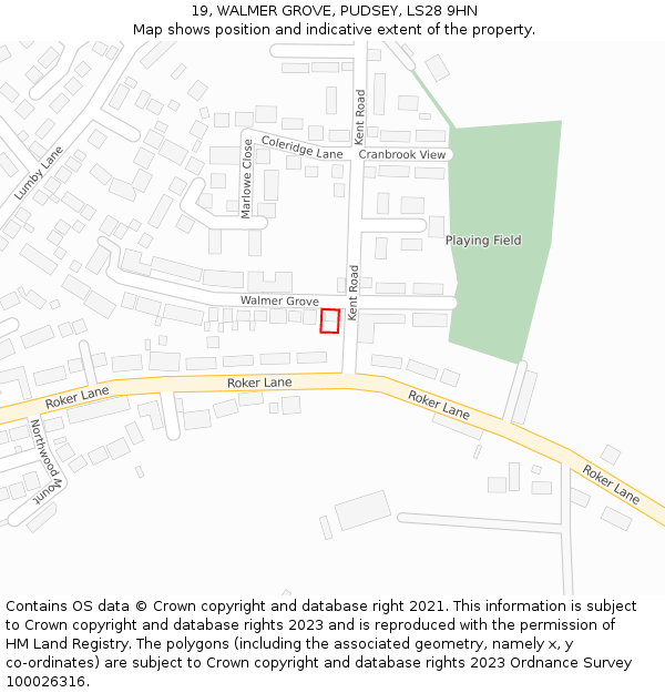 19, WALMER GROVE, PUDSEY, LS28 9HN: Location map and indicative extent of plot