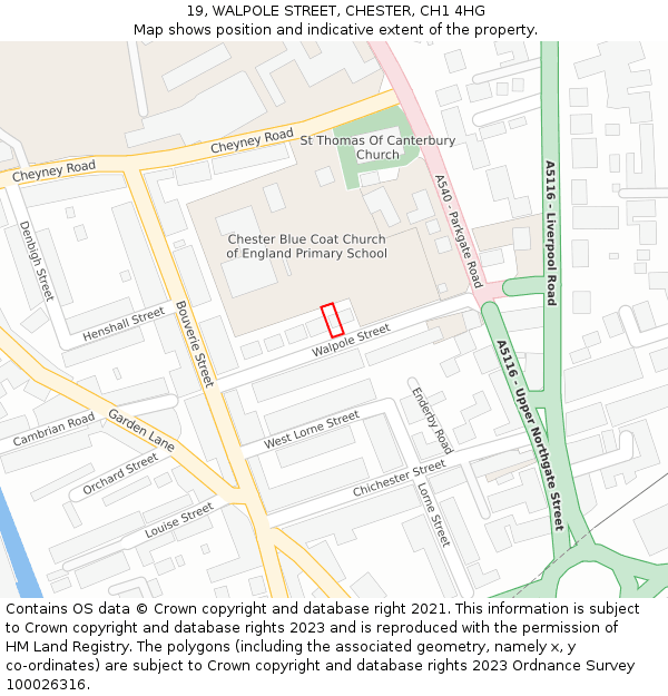 19, WALPOLE STREET, CHESTER, CH1 4HG: Location map and indicative extent of plot
