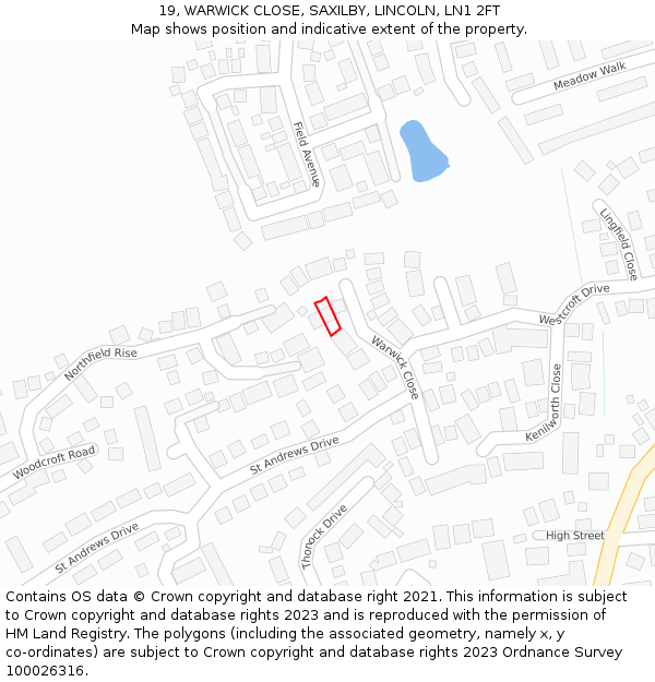 19, WARWICK CLOSE, SAXILBY, LINCOLN, LN1 2FT: Location map and indicative extent of plot
