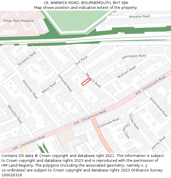 19, WARWICK ROAD, BOURNEMOUTH, BH7 6JW: Location map and indicative extent of plot