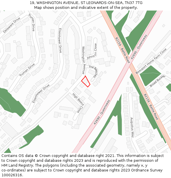 19, WASHINGTON AVENUE, ST LEONARDS-ON-SEA, TN37 7TG: Location map and indicative extent of plot