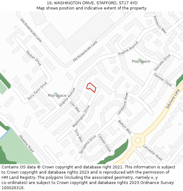 19, WASHINGTON DRIVE, STAFFORD, ST17 4YD: Location map and indicative extent of plot