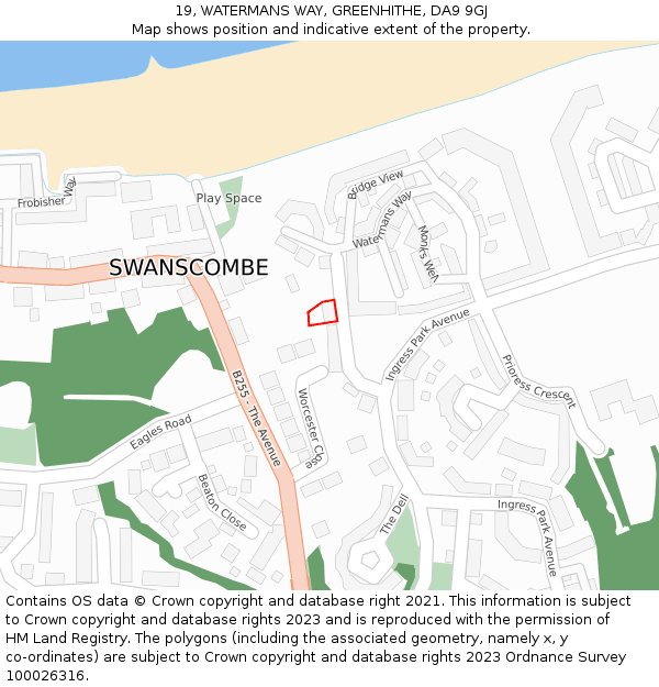 19, WATERMANS WAY, GREENHITHE, DA9 9GJ: Location map and indicative extent of plot