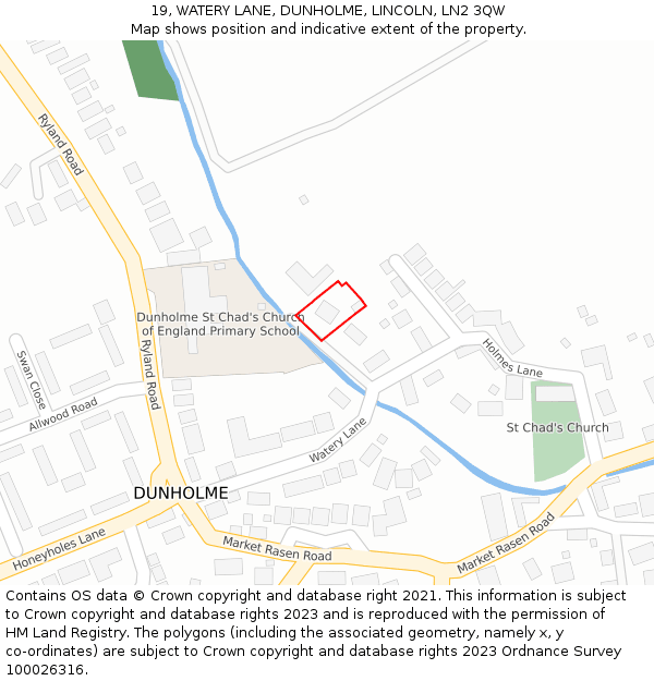 19, WATERY LANE, DUNHOLME, LINCOLN, LN2 3QW: Location map and indicative extent of plot