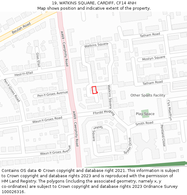 19, WATKINS SQUARE, CARDIFF, CF14 4NH: Location map and indicative extent of plot